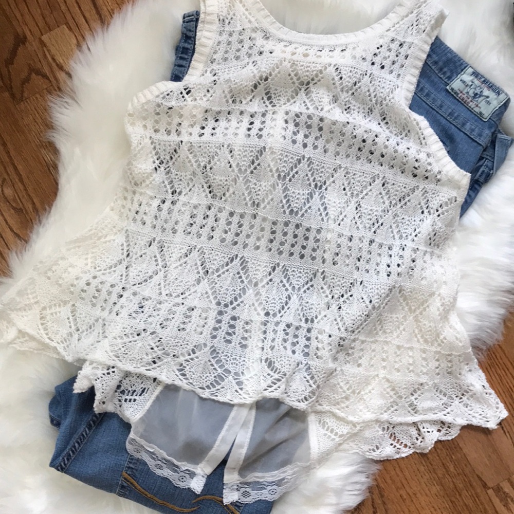 🌸Boho crochet front top with sheer back size L